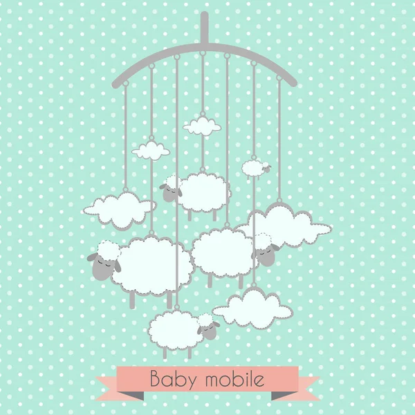 Bébé Mobile Avec Petits Agneaux Nuages Invitation Douche Bébé Modèle — Image vectorielle