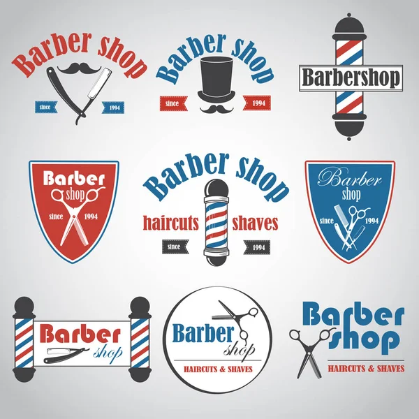 Zestaw Vintage Barber Shop Herby Etykieta Odznaki Zaprojektowane Elementy Ilustracja — Wektor stockowy