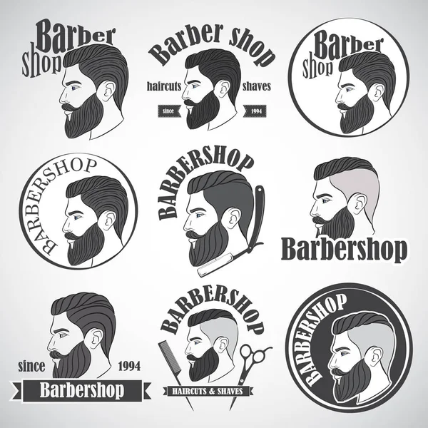 Zestaw Vintage Barber Shop Herby Etykieta Odznaki Zaprojektowane Elementy Człowieka — Wektor stockowy