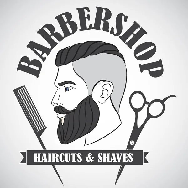 Vintage Barbeiro Loja Emblema Rótulo Crachá Logotipo Homem Com Barba — Vetor de Stock