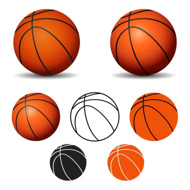Basketbol topları beyaz bir arka plan üzerinde izole kümesi. Gerçekçi, simge, logo. Vektör çizim