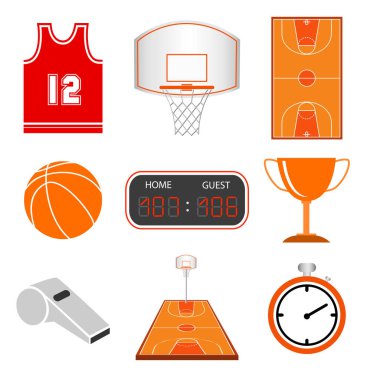Basketbol ikonu seti. Vektör illüstrasyonu  