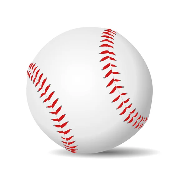 Baseball Piłka Realistyczny Białej Skóry Szwami Czerwony Ilustracja Wektorowa — Wektor stockowy