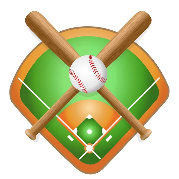 Baseball Piłki Skórzane Drewniane Nietoperzy Pole Ilustracja Wektorowa — Wektor stockowy