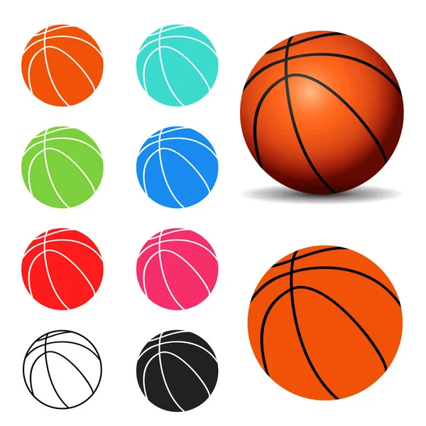 Juego Pelotas Baloncesto Aisladas Sobre Fondo Blanco Realista Icono Logotipo — Vector de stock