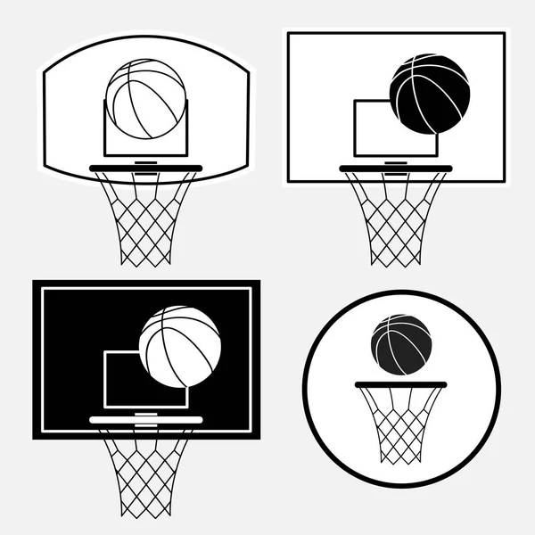 Basketball Panier Noir Cerceau Balle Isolée Sur Fond Blanc Illustration — Image vectorielle
