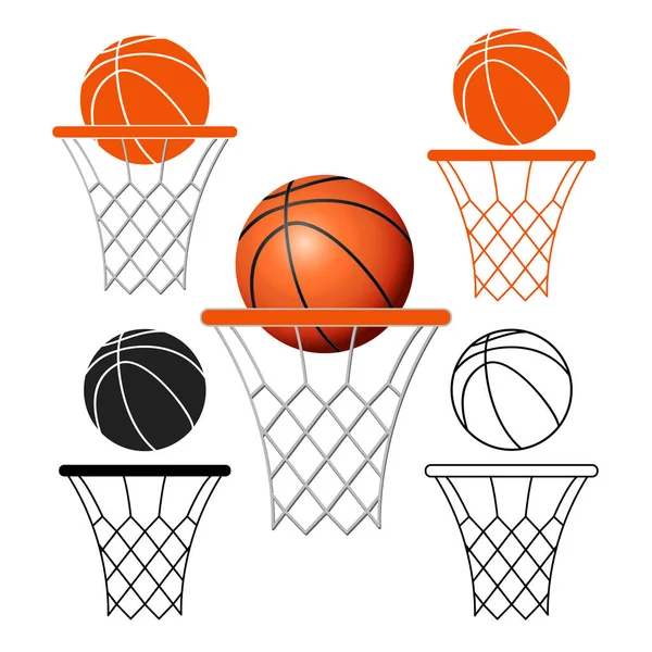 Basket Panier Cerceau Balle Isolé Sur Fond Blanc Illustration Vectorielle — Image vectorielle