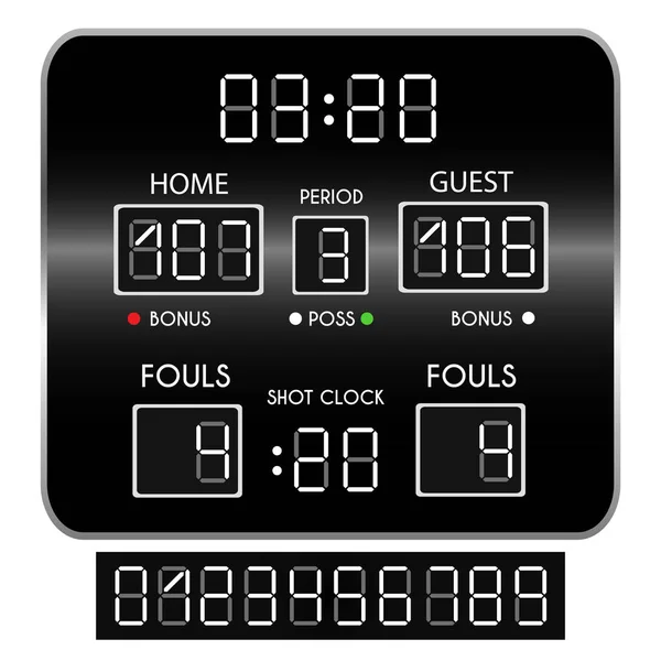 Tableau Affichage Basket Ball Score Nombres Illustration Vectorielle — Image vectorielle