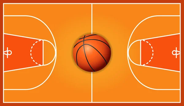 Fondo Cancha Baloncesto Madera Campo Con Pelota Ilustración Vectorial — Vector de stock