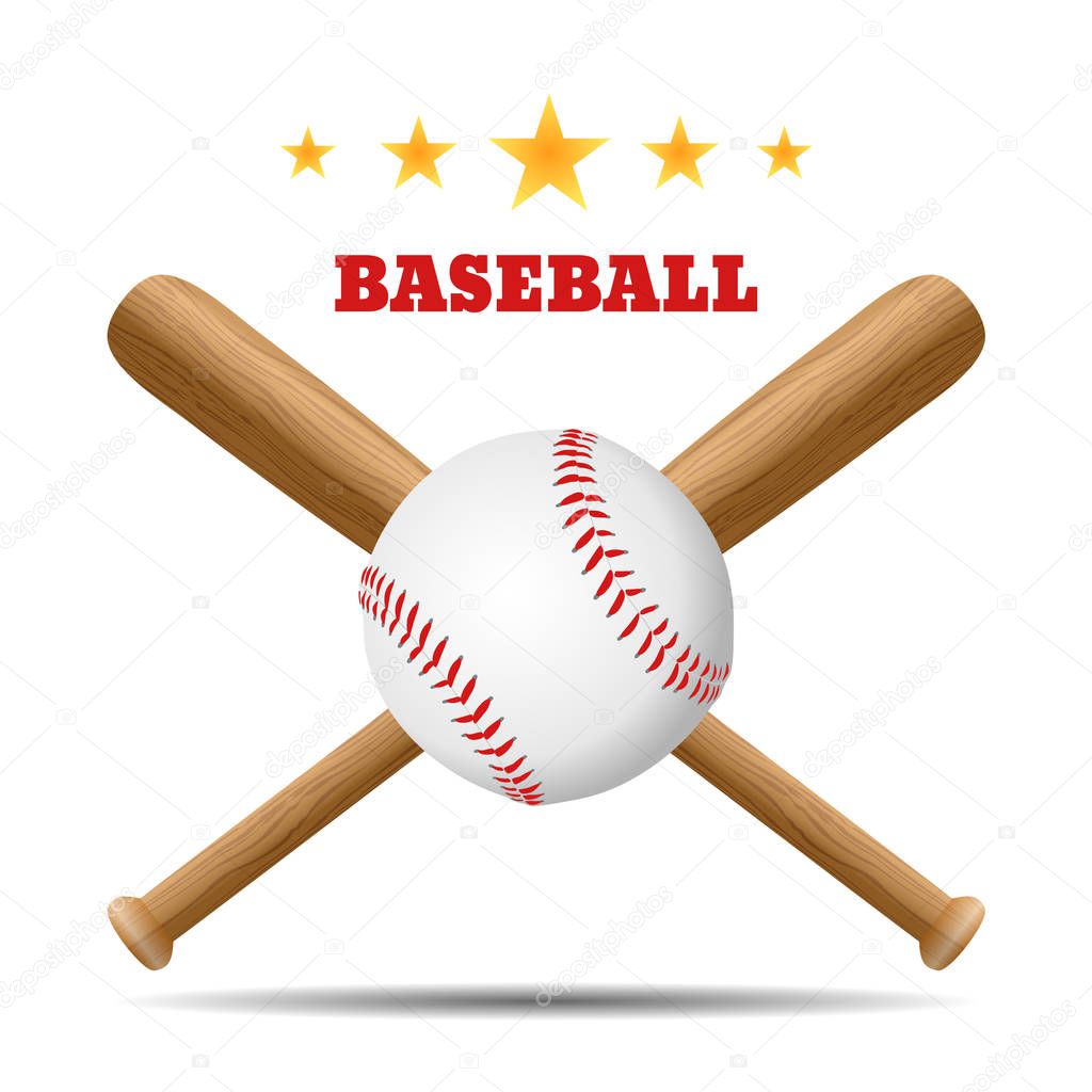 Baseball and baseball bat isolated on white background. Vector illustration.