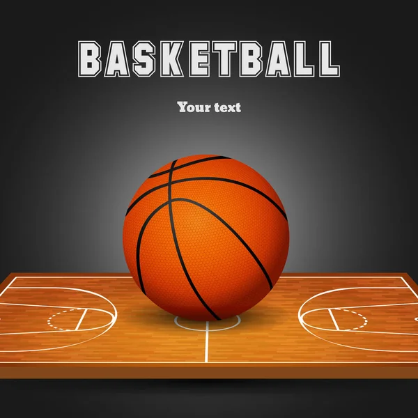 Basketball ball with wooden court background. Isometric parquet field. Vector illustration