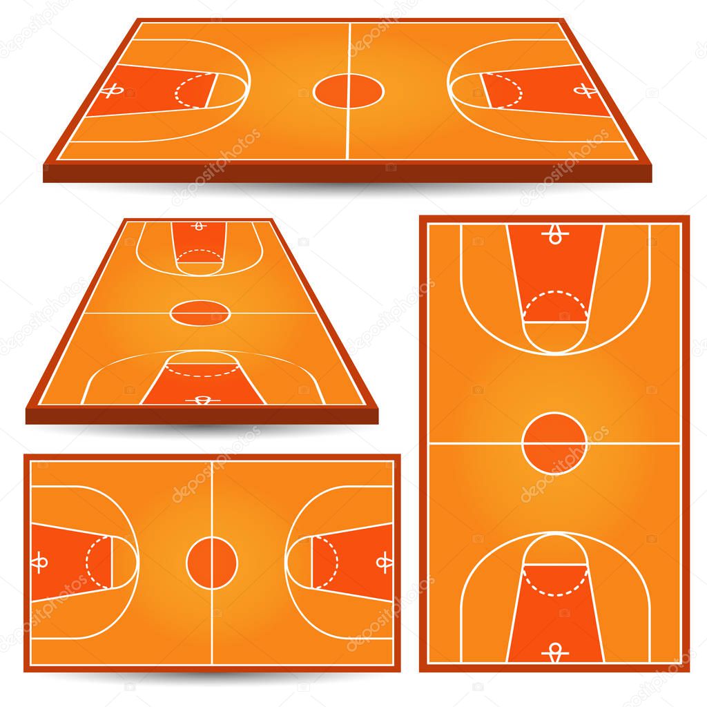 Basketball wooden court background. Isometric  parquet field. Vector illustration