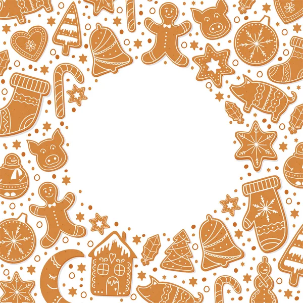 Fondo Feliz Navidad Set Galletas Jengibre Navideño Figuras Muñeco Nieve — Archivo Imágenes Vectoriales