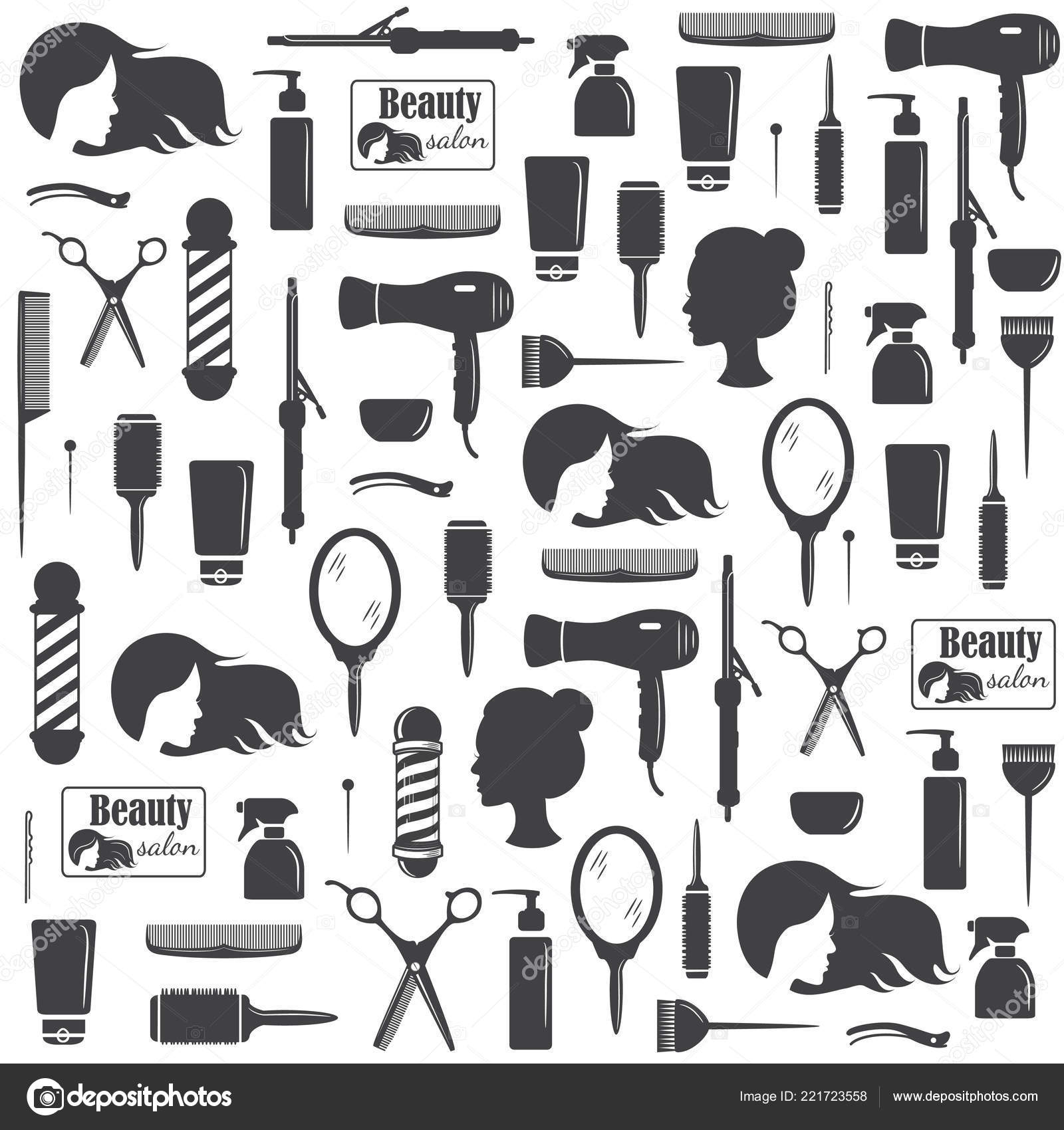 Hairdressers Tools Seamless Pattern Barber Shop Tools Set Flat