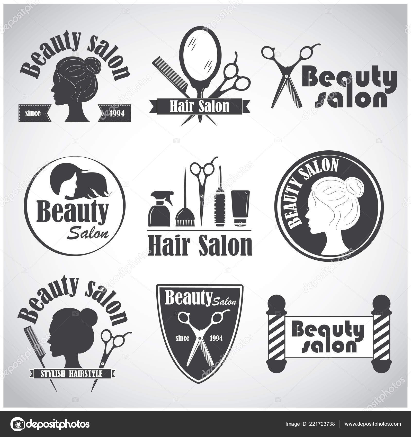 Set Vector Emblem Label Badge Logos Hairdresser Salon Hair Beauty