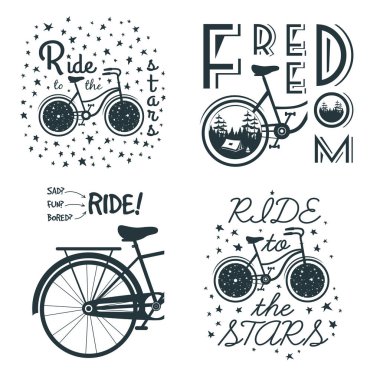 Set parmak bisiklet, tişört sloganı veya diğer anlamları ile. Vektör çizim
