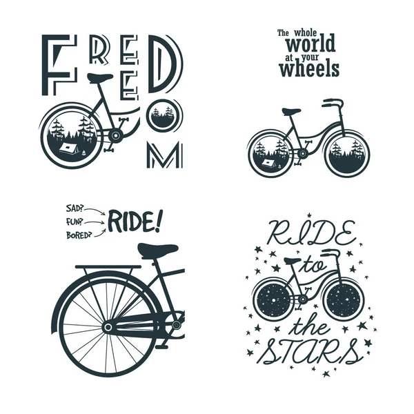 Σύνολο Εκτυπώσεις Ποδήλατο Σύνθημα Για Την Shirt Άλλες Χρήσεις Εικονογράφηση — Διανυσματικό Αρχείο