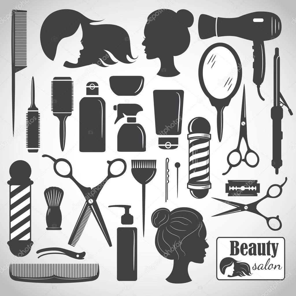 Set of beauty hair salon or barbershop accessories. Vector illustration  