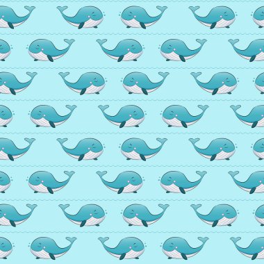 Balinaların okyanusa ile Seamless deniz deniz modeli. Vektör çizim.