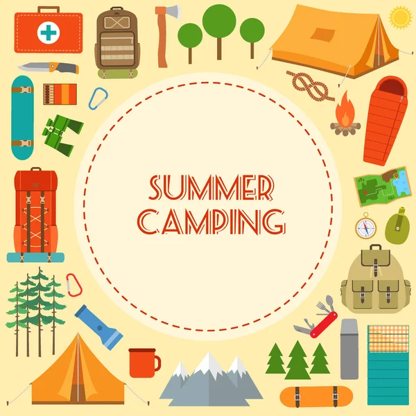 Summer Camping Elements Background Vector Illustration — Stock Vector