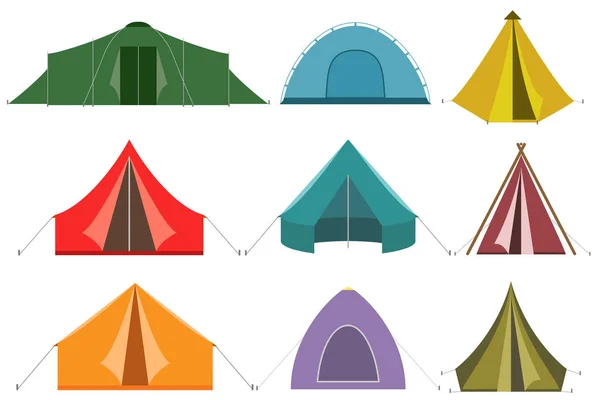 Set Icone Tenda Campeggio Illustrazione Vettoriale — Vettoriale Stock