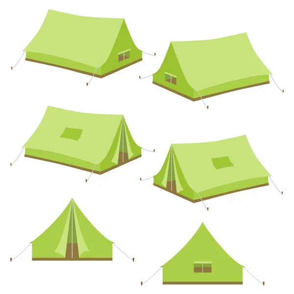 Tenda Acampamento Isométrica Conjunto Uma Tenda Mostrada Lados Diferentes Ilustração — Vetor de Stock