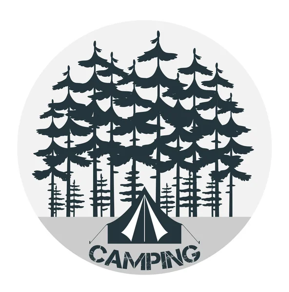 Vintage Camping Und Outdoor Abenteuer Logo Zelt Wald Waldcamp Vektorillustration — Stockvektor