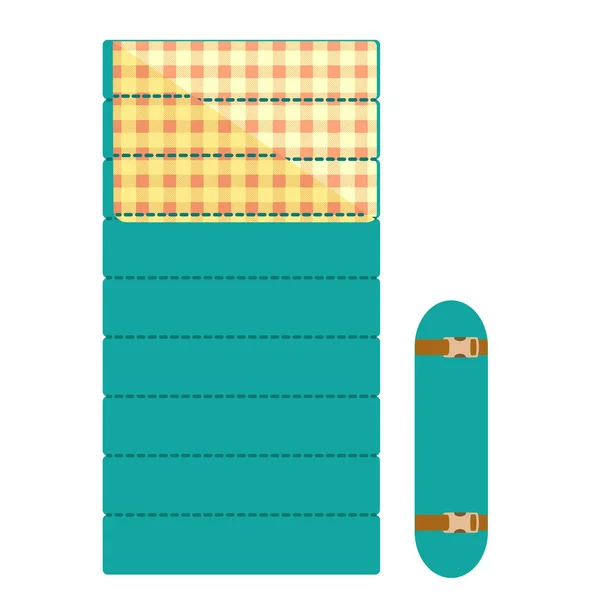 野营旅游睡袋 用于睡眠的远足设备 摊开和卷起的睡袋 平面设计向量例证 — 图库矢量图片