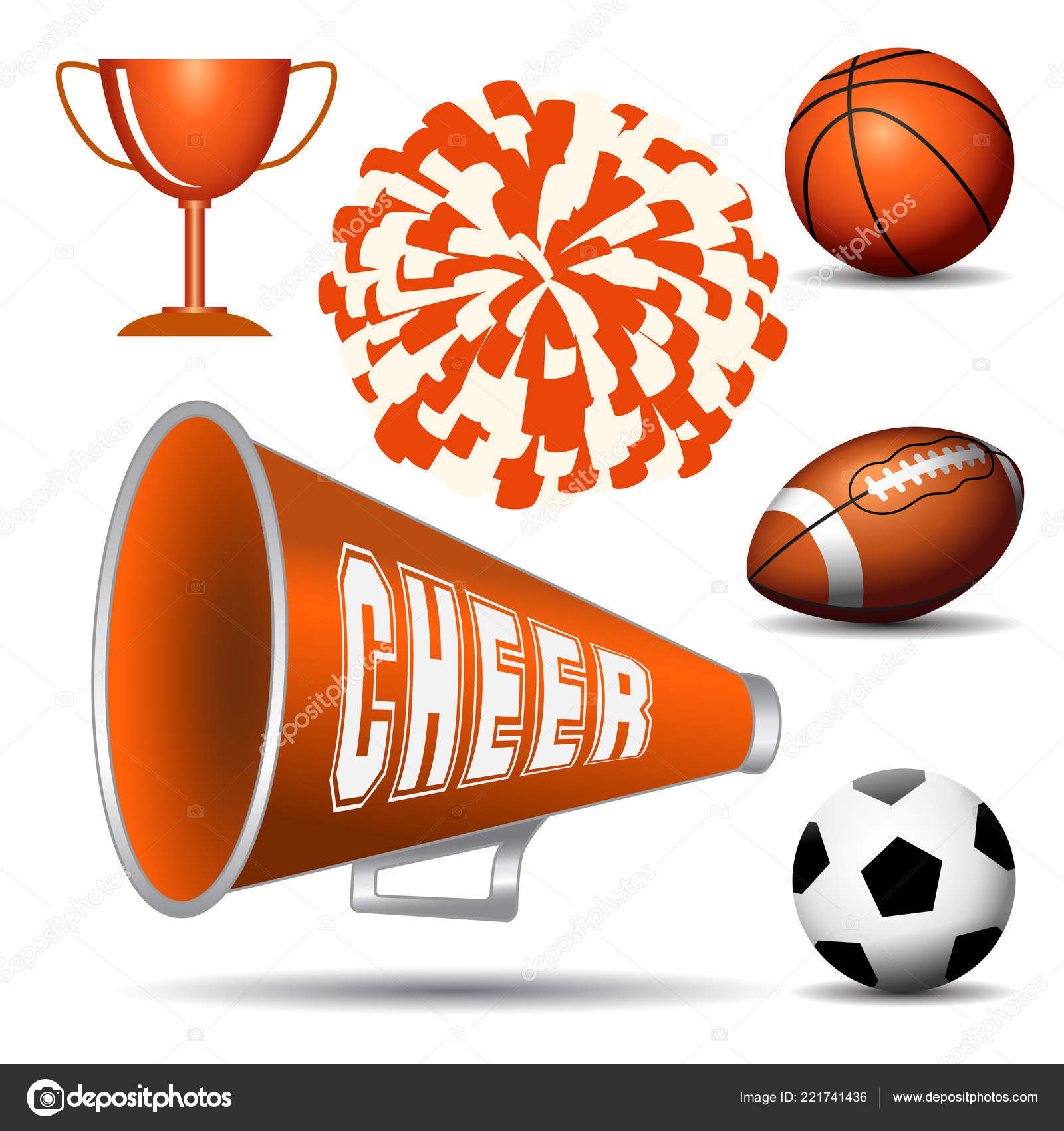 Cheerleading Pompom Balls Cup Megaphone Vector Illustration Stock