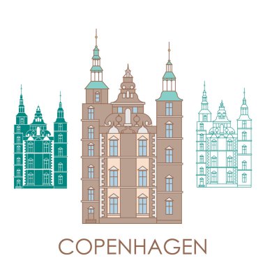 Rosenborg Castle. Kopenhag, Danimarka sembolü. Vektör çizim. Seyahat acentası için simge