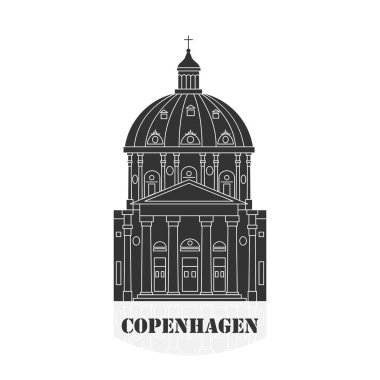 Frederik'ın Kilisesi Kopenhag, Danimarka. Düz tarihi görüş cazibe. Gezi koleksiyonu seyahat. Vektör çizim. 