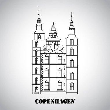 Rosenborg Castle. Kopenhag, Danimarka sembolü. Vektör çizim. Seyahat acentası için simge