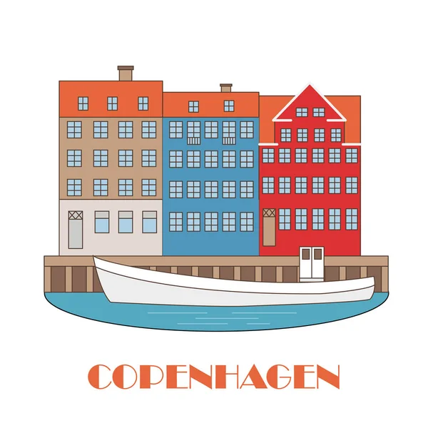 Kodaň Dánsko Nordic Kapitálu Staré Evropské Město Ikona Pro Cestovní — Stockový vektor