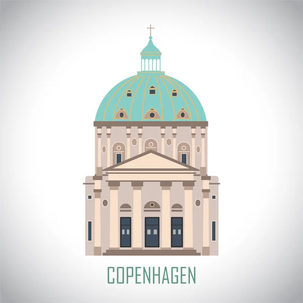 弗雷德里克在丹麦哥本哈根的教堂 平坦的历史景点 旅游观光集合 向量例证 — 图库矢量图片
