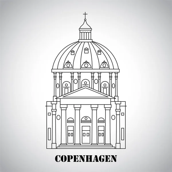 Frederiks Kyrkan Köpenhamn Platt Historiska Syn Attraktion Resa Sightseeing Samling — Stock vektor