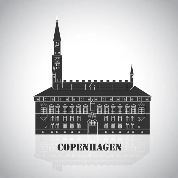 丹麦哥本哈根市政厅广场 平面卡通风格的历史景点 向量例证 旅游观光系列 — 图库矢量图片