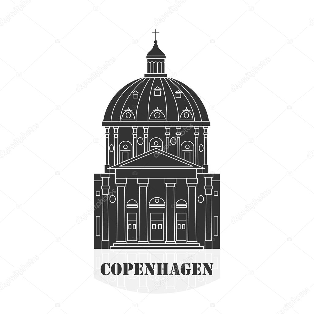 Frederik's church in Copenhagen, Denmark. Flat historic sight attraction. Travel sightseeing collection. Vector illustration. 