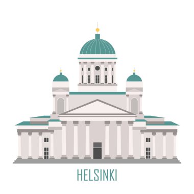 Helsinki, Finlandiya - katedral sembolü. Seyahat acentası için dönüm noktası simgesi. Vektör çizim. 