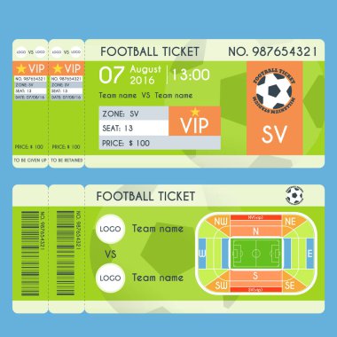 Futbol bilet Modern tasarım. Futbol stadyumu düzeni bölgesi ile. Vektör çizim