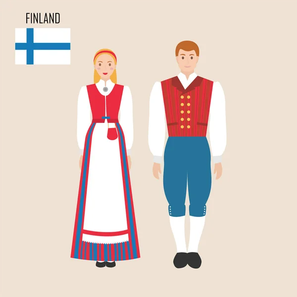 Finland Kvinna Och Man Traditionell Dräkt Vektorillustration — Stock vektor