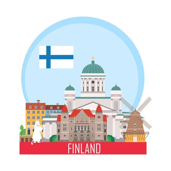 Ταξίδια Φόντο Ορόσημα Της Φινλανδίας Web Διαφήμιση Banner Infographic Εικόνα — Διανυσματικό Αρχείο