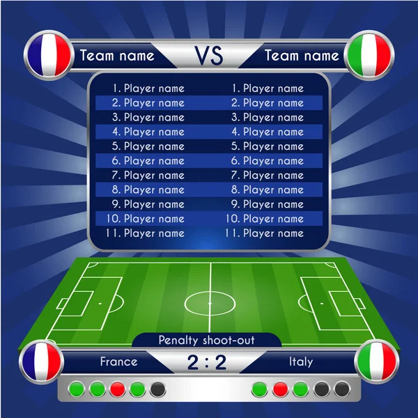 Broadcast Grafik För Sportprogram Fotboll Fotboll Matchstatistik Resultattavla Straff Shoot — Stock vektor
