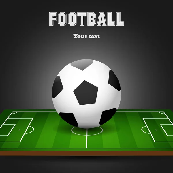 Balle Foot Sur Terrain Football Fond Noir Illustration Vectorielle — Image vectorielle