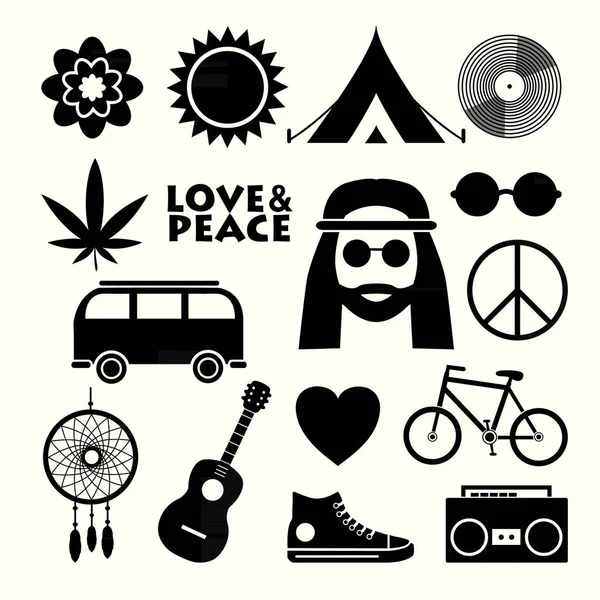 Conjunto Iconos Hippies Planos Elementos Infográficos — Vector de stock