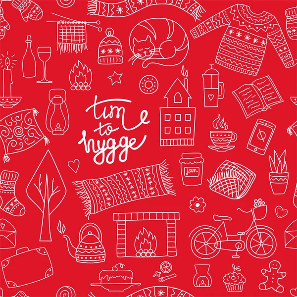 Modèle Sans Couture Dessiné Main Avec Des Éléments Hygge Est — Image vectorielle