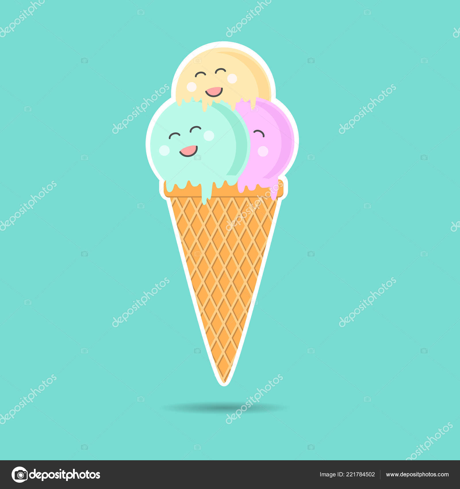 Un cono de helado de dibujos animados sonriente y feliz Imágenes  Vectoriales, Gráfico Vectorial de Un cono de helado de dibujos animados  sonriente y feliz | Depositphotos