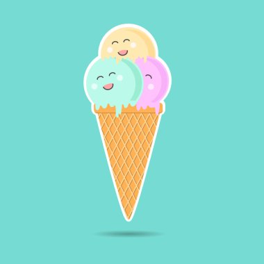 Sevimli çizgi film dondurma karakteri. Vektör çizim