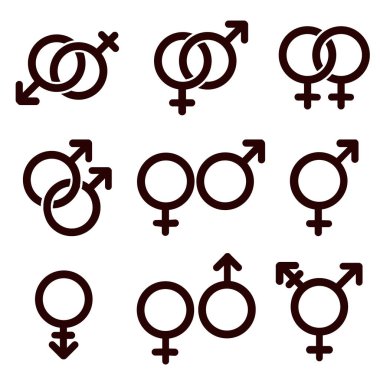 Toplumsal cinsiyet ve cinsel yönelim Icon set. Vektör çizim.