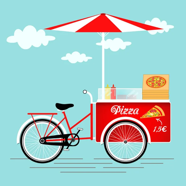 Carrinho Vintage Bicicleta Pizza Fundo Web Carrinho Retro Vending Com — Vetor de Stock