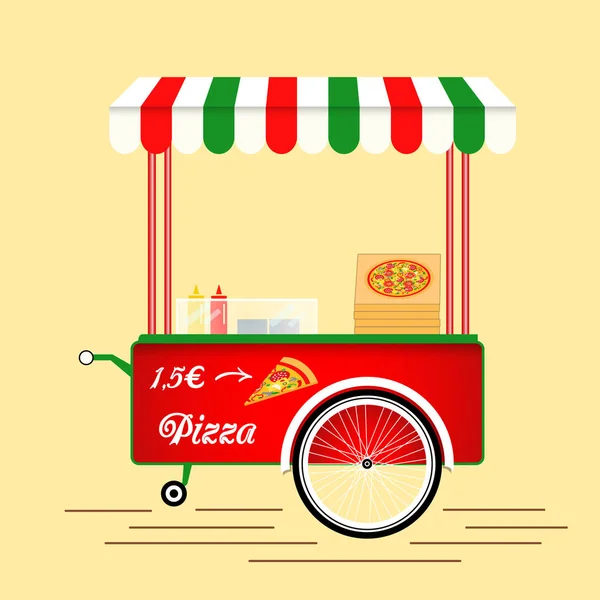 Пицца Винтажная Тележка Веб Фон Уличный Рынок Закусок Плоская Векторная — стоковый вектор